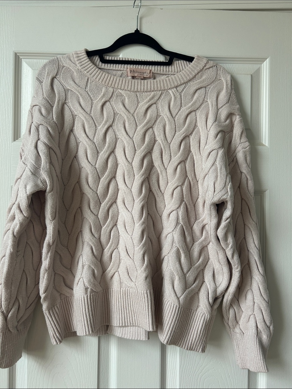 Philosophy Oversized Cable-Knit Crewneck Sweater - Light Beige
